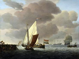 Ships at the Coast in Robust Breeze, c.1650/07 by Willem van de Velde | Canvas Print