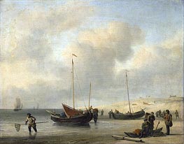 Fishermen's Boats at the Beach, c.1650/07 von Willem van de Velde | Leinwand Kunstdruck