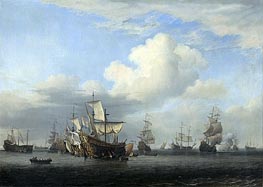 The conquerors take on board 'Swiftsure', 'Seven Oaks', 'Loyal George' and 'Convertine', 11-14 June 1666 | Willem van de Velde | Gemälde Reproduktion