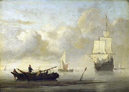 Ships at the Coast, Calm Sea, c.1650/07 von Willem van de Velde | Leinwand Kunstdruck