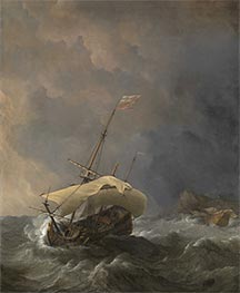 An English Ship in a Gale Trying to Claw off a Lee Shore, 1672 von Willem van de Velde | Leinwand Kunstdruck