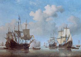 Calm: Dutch Ships Coming to Anchor, c.1665 von Willem van de Velde | Leinwand Kunstdruck