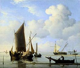 Calm: Fishing Boats at Low Water, c.1660 von Willem van de Velde | Leinwand Kunstdruck