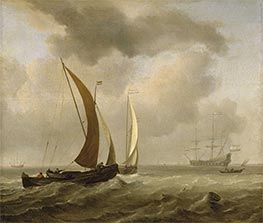 Two Kaags at Sea Before a Fresh Breeze | Willem van de Velde | Painting Reproduction