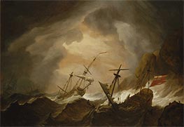 Two English Ships Wrecked in a Storm on a Rocky Coast, c.1700 von Willem van de Velde | Leinwand Kunstdruck