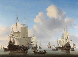 Dutch Ships in a Calm Sea, c.1665 von Willem van de Velde | Leinwand Kunstdruck