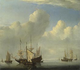 Calm - A Dutch Ship coming to Anchor and Another under Sail | Willem van de Velde | Painting Reproduction