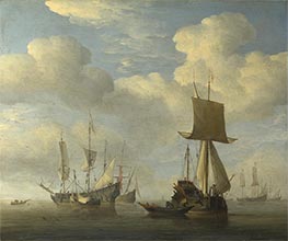 An English Vessel and Dutch Ships Becalmed, c.1660 von Willem van de Velde | Leinwand Kunstdruck