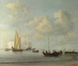 Boats pulling out to a Yacht in a Calm, c.1665 von Willem van de Velde | Leinwand Kunstdruck