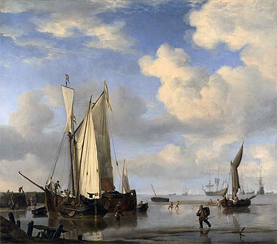 Dutch Vessels Inshore and Men Bathing, 1661 | Willem van de Velde | Giclée Leinwand Kunstdruck
