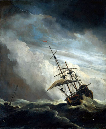 A Ship in High Seas Caught by a Squall, known as 'The Gust', c.1680 | Willem van de Velde | Giclée Leinwand Kunstdruck