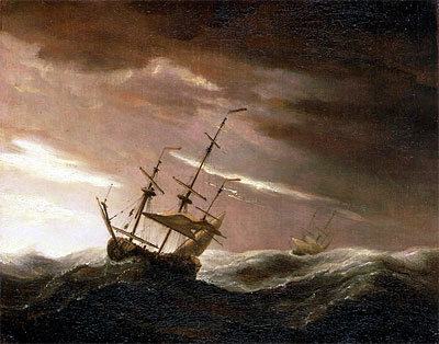 An English Ship at Sea Lying-To in a Gale, n.d. | Willem van de Velde | Giclée Leinwand Kunstdruck