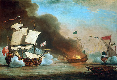 An English Ship in Action with Barbary Corsairs, 1685 | Willem van de Velde | Giclée Leinwand Kunstdruck