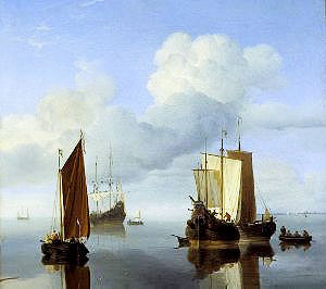 Calm: Fishing Boats under Sail, c.1655/60 | Willem van de Velde | Giclée Leinwand Kunstdruck