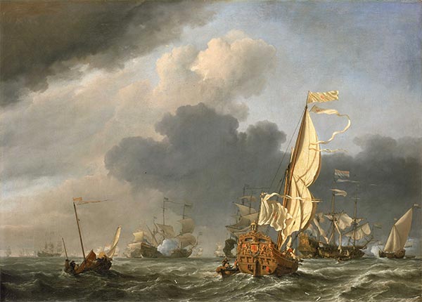 A States Yacht in a Fresh Breeze Running Towards a Group of Dutch Ships, 1673 | Willem van de Velde | Giclée Leinwand Kunstdruck