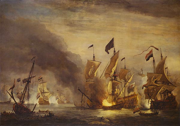 The Burning of the Royal James at the Battle of Solebay, 28 May 1672, c.1672 | Willem van de Velde | Giclée Leinwand Kunstdruck