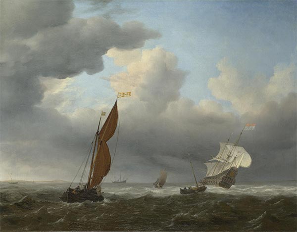 A Dutch Ship and Other Small Vessels in a Strong Breeze, 1658 | Willem van de Velde | Giclée Leinwand Kunstdruck