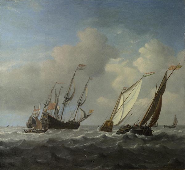 A Dutch Ship, a Yacht and Smaller Vessels in a Breeze, c.1660 | Willem van de Velde | Giclée Leinwand Kunstdruck