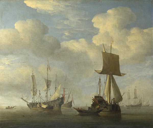 An English Vessel and Dutch Ships Becalmed, c.1660 | Willem van de Velde | Giclée Leinwand Kunstdruck