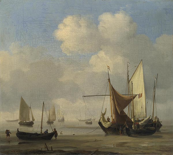 Small Dutch Vessels Aground at Low Water in a Calm, c.1660 | Willem van de Velde | Giclée Leinwand Kunstdruck