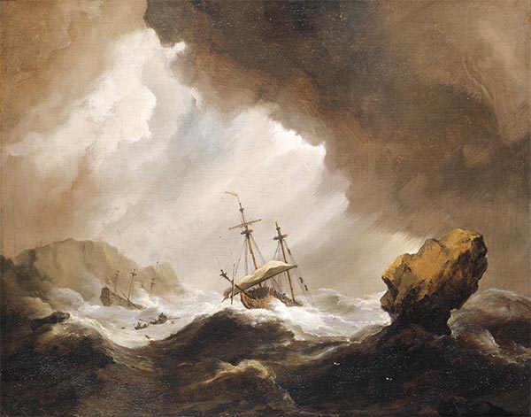 An English Ship Running onto a Rocky Coast in a Gale, c.1690 | Willem van de Velde | Giclée Canvas Print