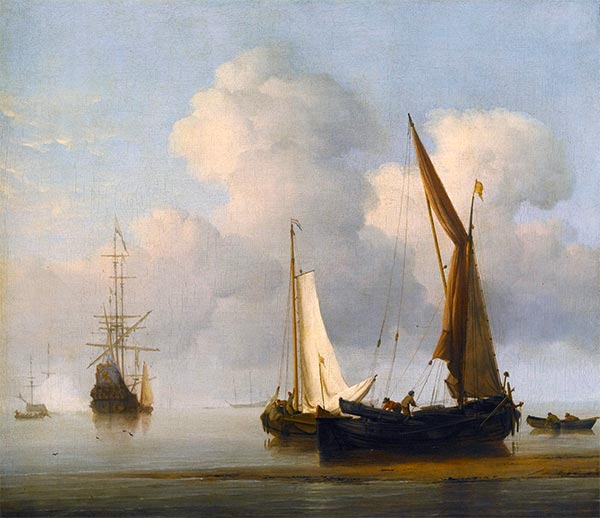 A Calm Sea with a Kaag and a Boeier Close in to the Shore, Undated | Willem van de Velde | Giclée Canvas Print