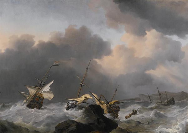 The Jupiter and another Dutch Ship Wrecked on a Rocky Coast, Undated | Willem van de Velde | Giclée Canvas Print