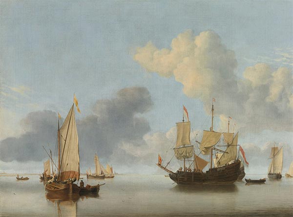 Willem van de Velde | A Dutch Ship at Anchor Drying Sails and a Kaag under Sail, Undated | Giclée Canvas Print