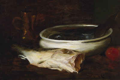 Fische und Stillleben, c.1904/09 von William Merritt Chase | Leinwand-Kunstdruck
