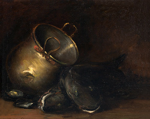 Still Life - Brass Kettle and Catfish, n.d. | William Merritt Chase | Giclée Leinwand Kunstdruck