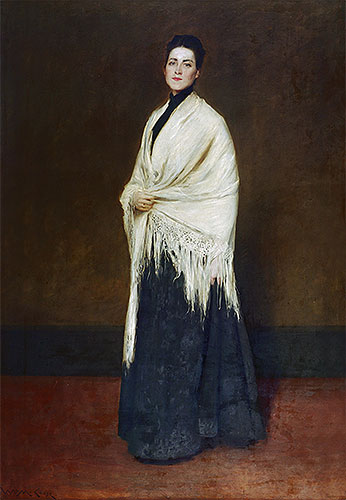 Dame mit dem weißen Schal, 1893 von William Merritt Chase | Leinwand-Kunstdruck