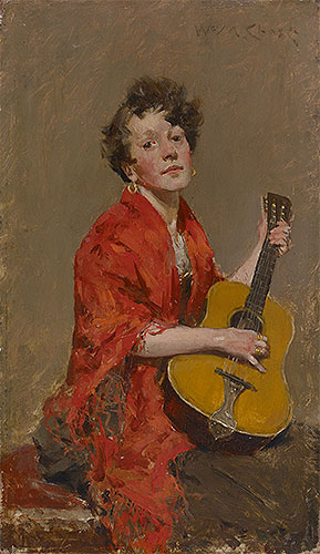 Girl with Guitar, c.1886 | William Merritt Chase | Giclée Leinwand Kunstdruck