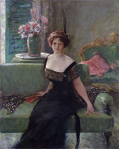 Portrait of a Lady in Black (Annie Traquair Lang), 1911 | William Merritt Chase | Giclée Leinwand Kunstdruck