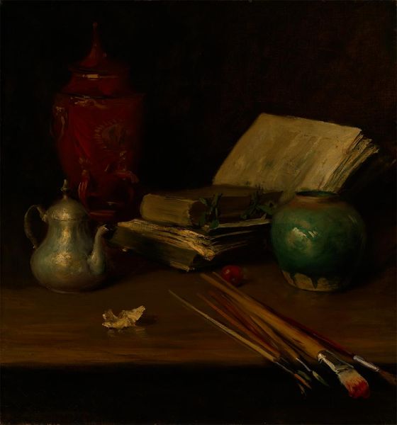 Stillleben (Pinsel, Bücher und Töpferwaren), 1904 | William Merritt Chase | Giclée Leinwand Kunstdruck