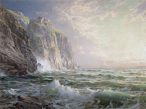 Rocky Cliff with Stormy Sea, Cornwall, 1902 | William Trost Richards | Giclée Leinwand Kunstdruck