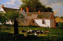 Woman Feeding Chickens and Turkeys, c.1872 by Winslow Homer | Canvas Print