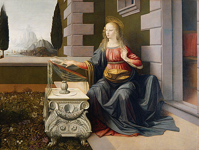 Die Verkündigung (Detail der Jungfrau), c.1472/75 | Leonardo da Vinci